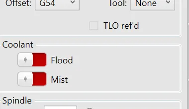 Dieselbe Gruppe Coolant, jetzt mit je einem rot-grauen Schiebeschalter vor Flood und Mist
